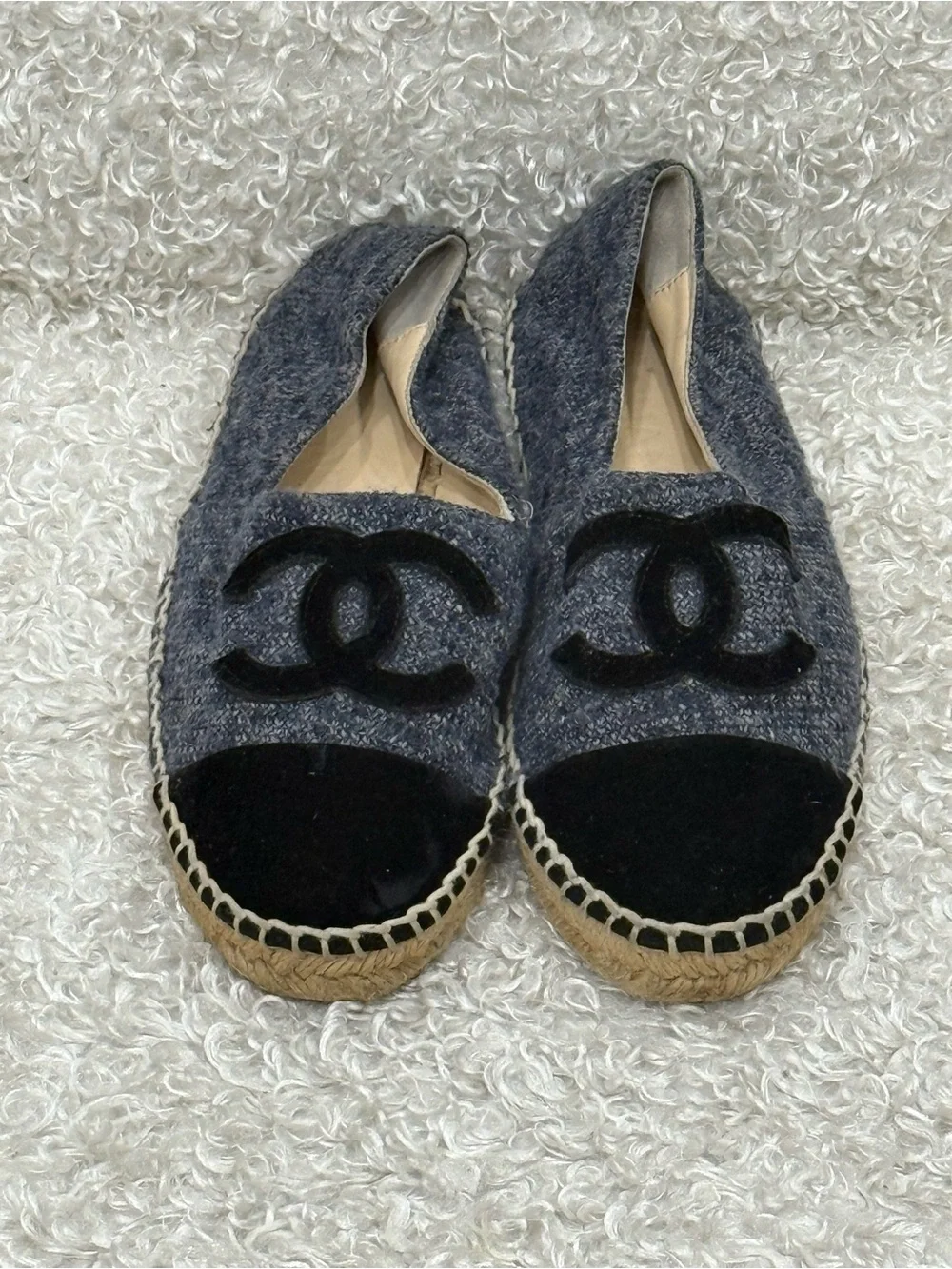 Chanel Grey and Black Tweed Espadrilles Size 38
